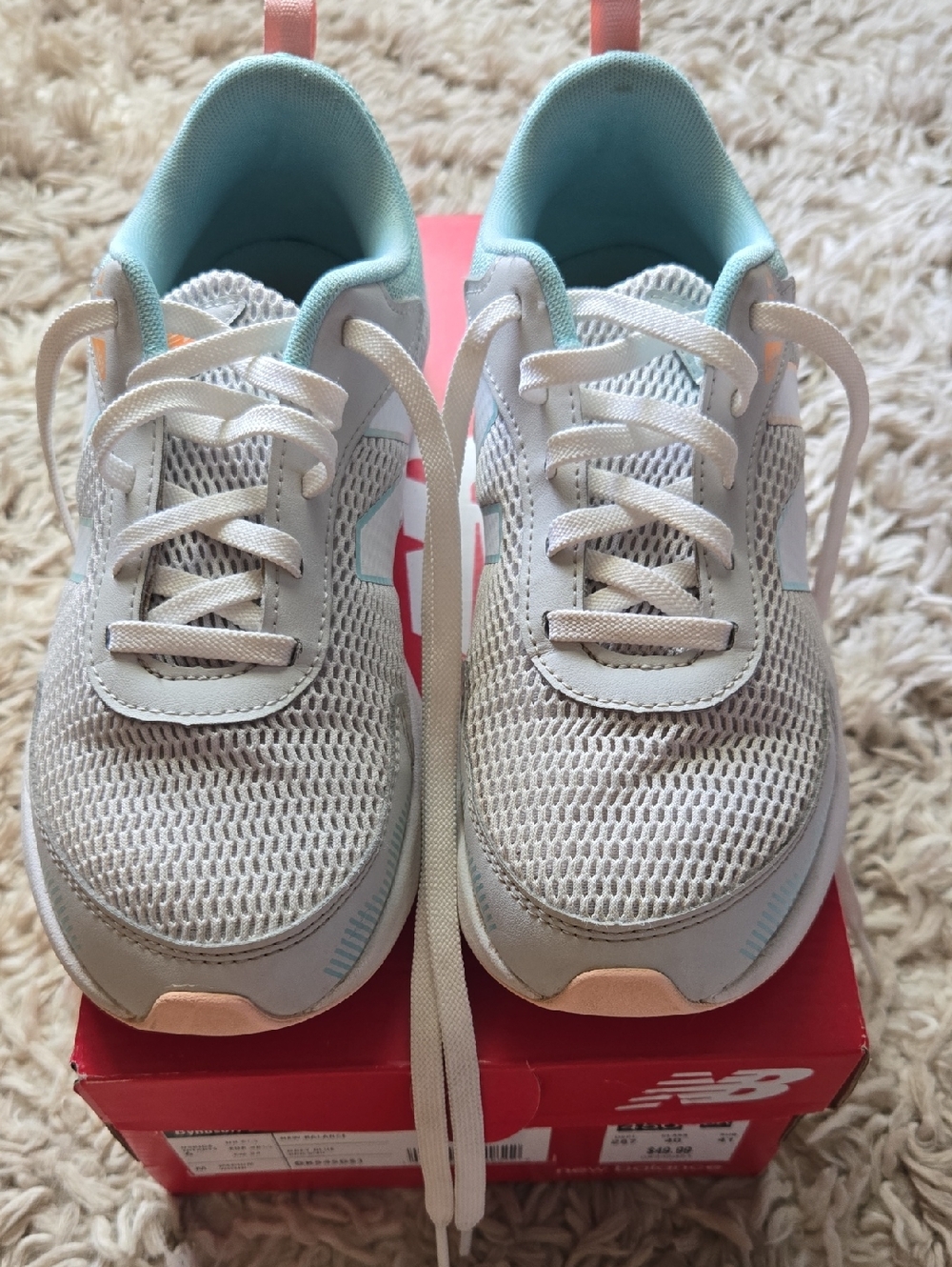 New Balance Kids Gray, Mint & Peach Mesh Sneakers